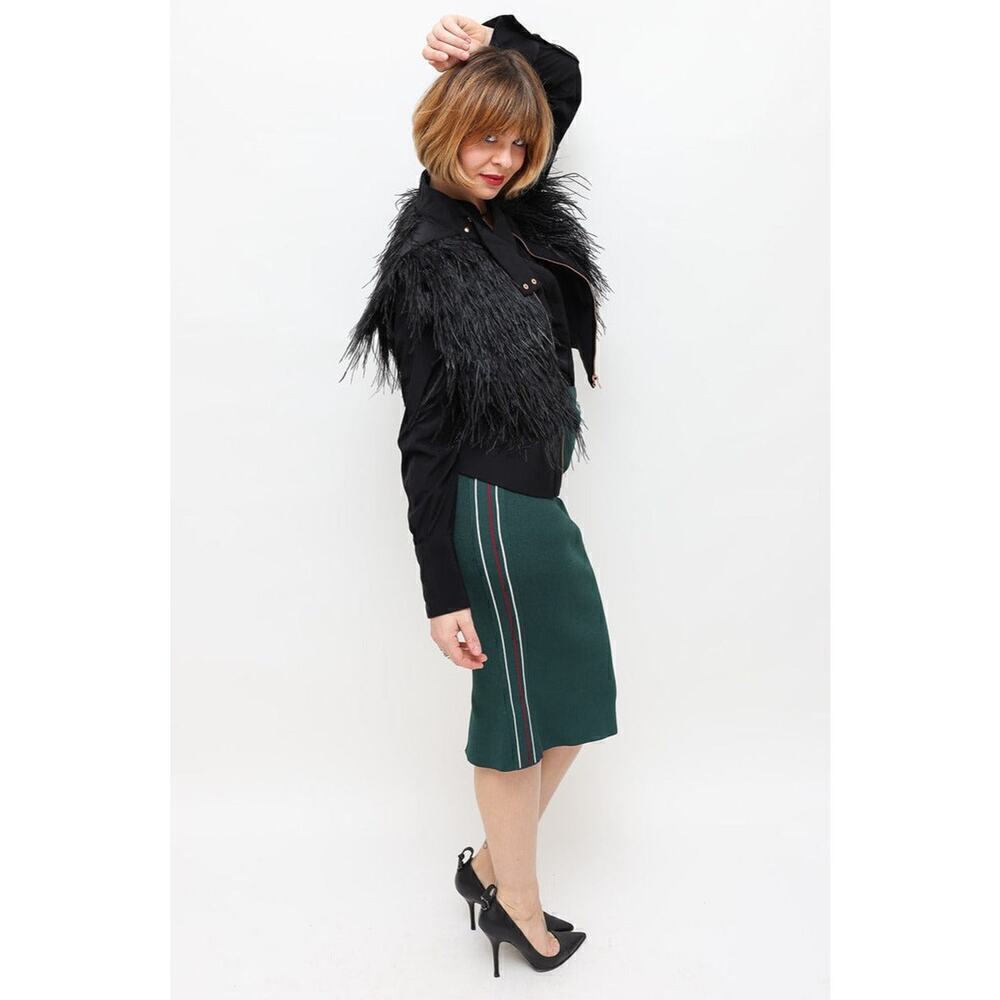 Scanlan Theodore Crepe Knit Green Pencil Skirt Side Striped Heavyweight Small